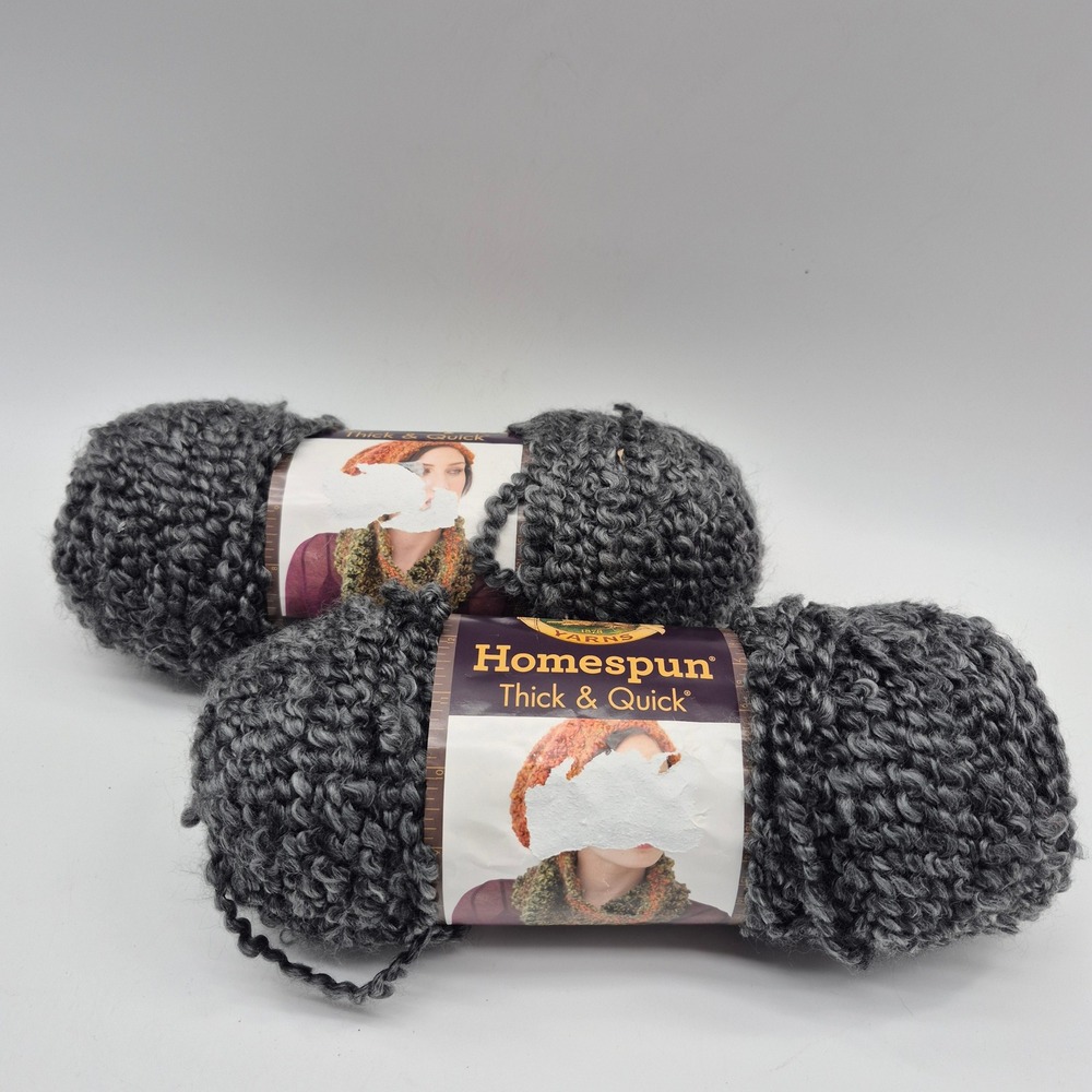 Lion Brand Homespun Thick & Quick Yarn Unisex OS Grey Bulky Boucle 2 Skeins